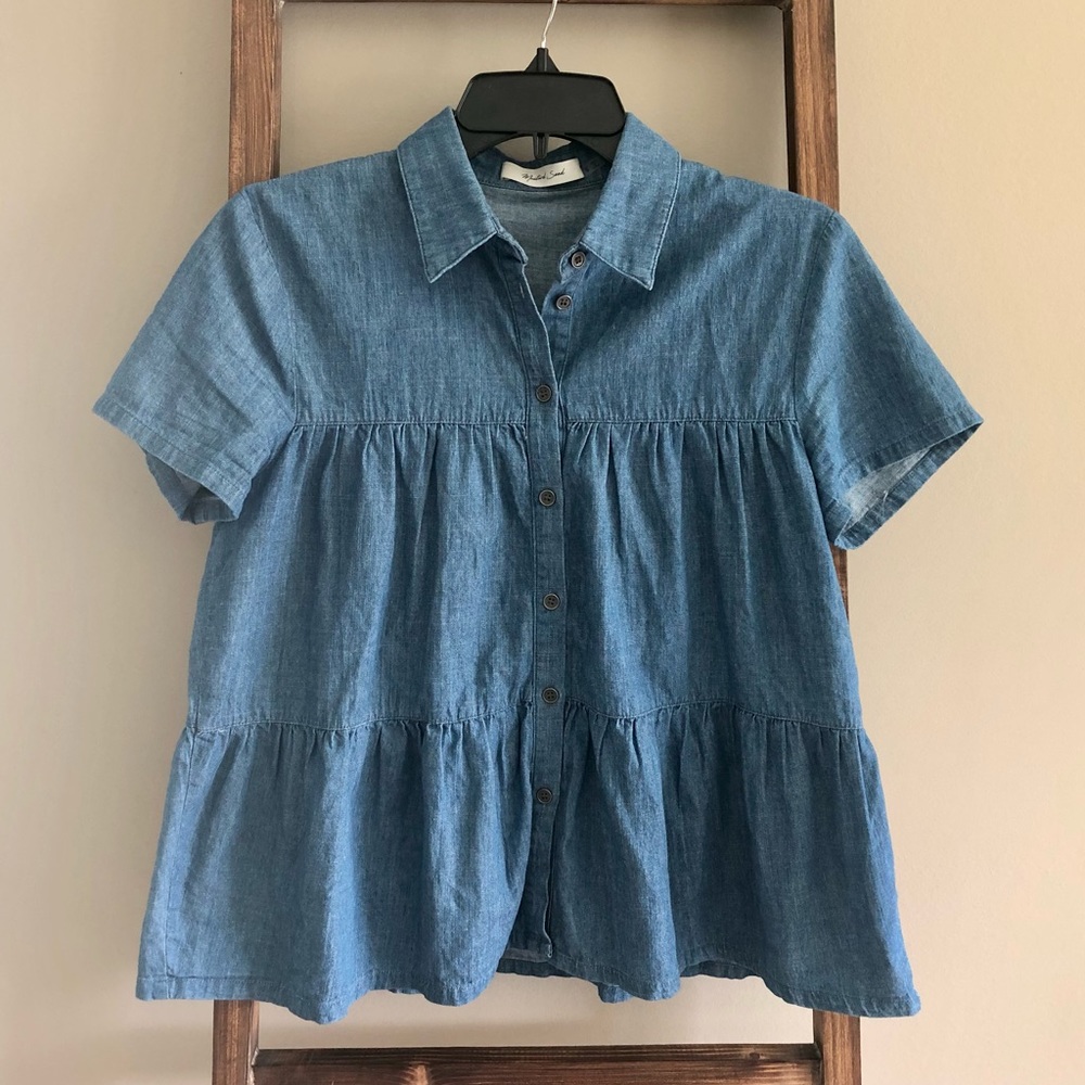 Mustard Seed Chambray Denim Button Down Top